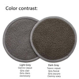 Color contrast of reusable cotton makeup remover pads in light gray and dark gray, showcasing softness and durability.