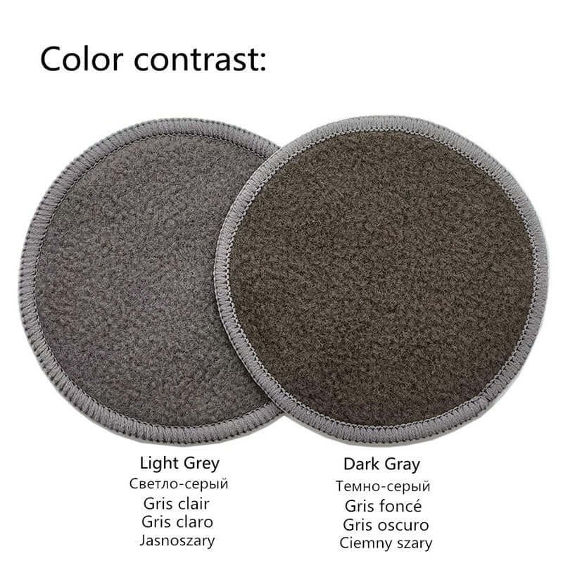 Color contrast of reusable cotton makeup remover pads in light gray and dark gray, showcasing softness and durability.