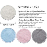 12PC reusable cotton makeup remover pads in beige, blue, pink, and gray; washable, eco-friendly, 3.15 inches.