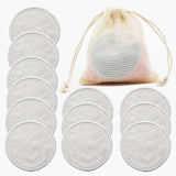 12PC reusable cotton makeup remover pads in a storage bag, available in mixed colors for effective facial cleansing.