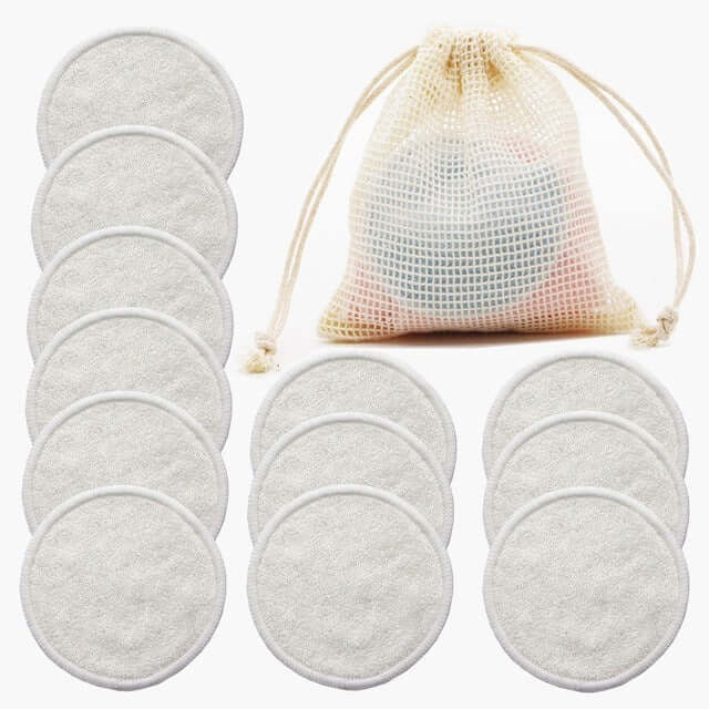 12PC reusable cotton makeup remover pads in a storage bag, available in mixed colors for effective facial cleansing.