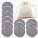 12PC reusable cotton makeup remover pads in gray with a storage bag for eco-friendly skincare.