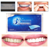 Teeth whitening strips packaging, usage instructions, and before-after results for a brighter smile.