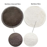 Two types of reusable cotton pads: bamboo charcoal fiber and bamboo fiber, round shape, eco-friendly makeup remover.