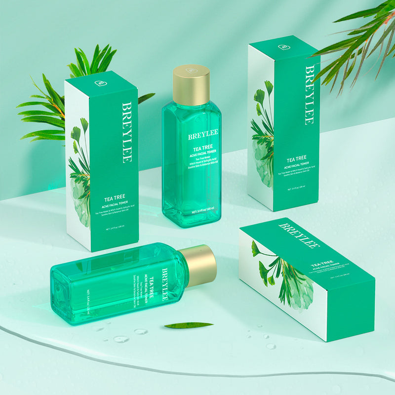 TEA TREE ACNE FACIAL TONER by BRYLLEE, suitable for all skin types, 100ml packaging with natural ingredients.