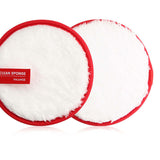 Cleansing face puff and makeup remover, red natural sponge, set of 4, soft texture, effective makeup removal.