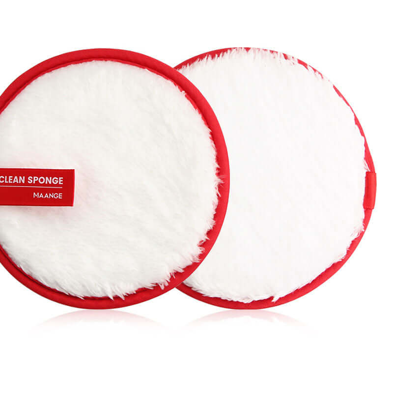 Cleansing face puff and makeup remover, red natural sponge, set of 4, soft texture, effective makeup removal.