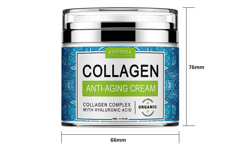 Collagen Anti-Aging Cream with Hyaluronic Acid, moisturizing skincare, 50g jar, organic beauty product.