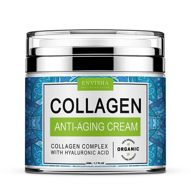 Collagen Anti-Aging Cream jar with hyaluronic acid, designed for moisturizing and hydrating skin.