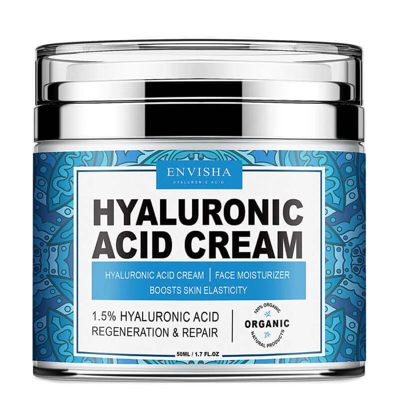Envisha Hyaluronic Acid Cream, 50ml, boosts skin elasticity and hydrates, 1.5% hyaluronic acid, organic face moisturizer.