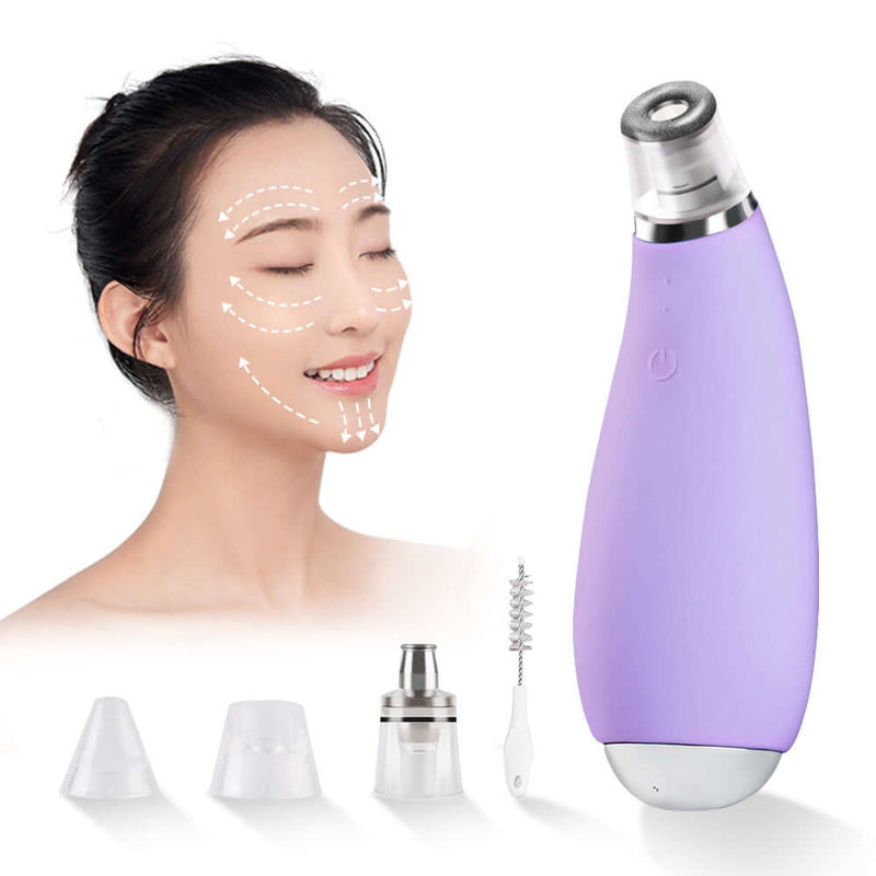 Electric facial cleansing device for exfoliating pores with user demonstrating application on face.