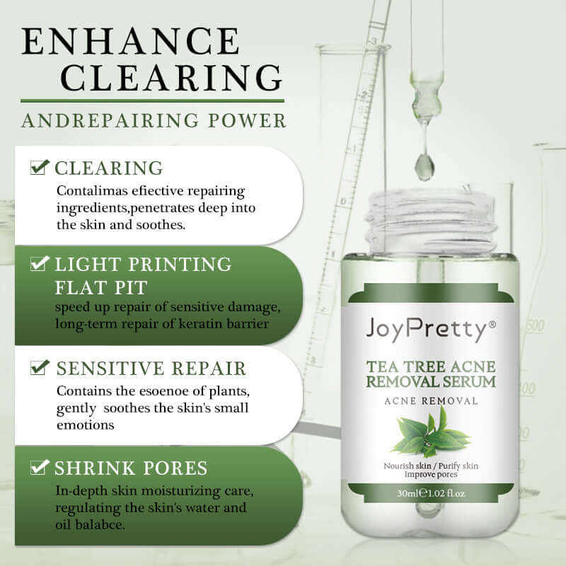 JoyPretty Tea Tree Acne Removal Serum for clearing, sensitive repair, and shrinking pores, 30ml essence.
