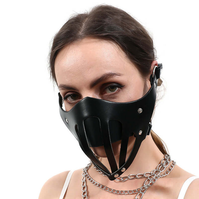 Stylish women's leather face mask for couples, made from PU material, featuring a sexy design and punk elements.