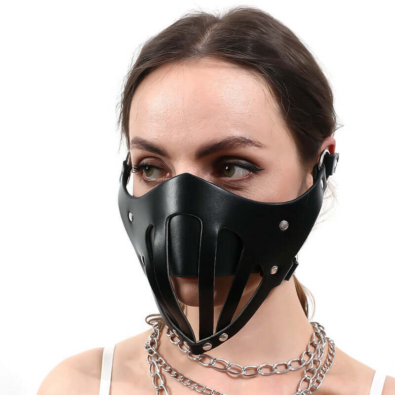 Sexy women's leather face mask with a unique design, perfect for couples in a fashionable style.