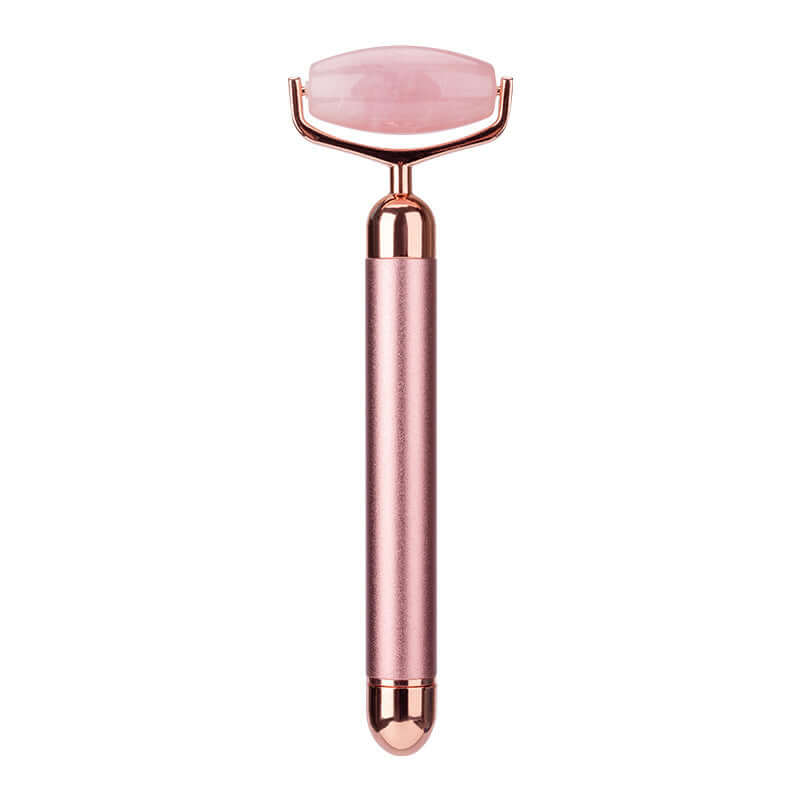 Electric jade roller beauty stick in rose gold, perfect for facial massage and skincare routine.