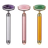 Electric jade rollers in silver, rose gold, and golden for facial beauty and massage. Battery-operated for easy use.