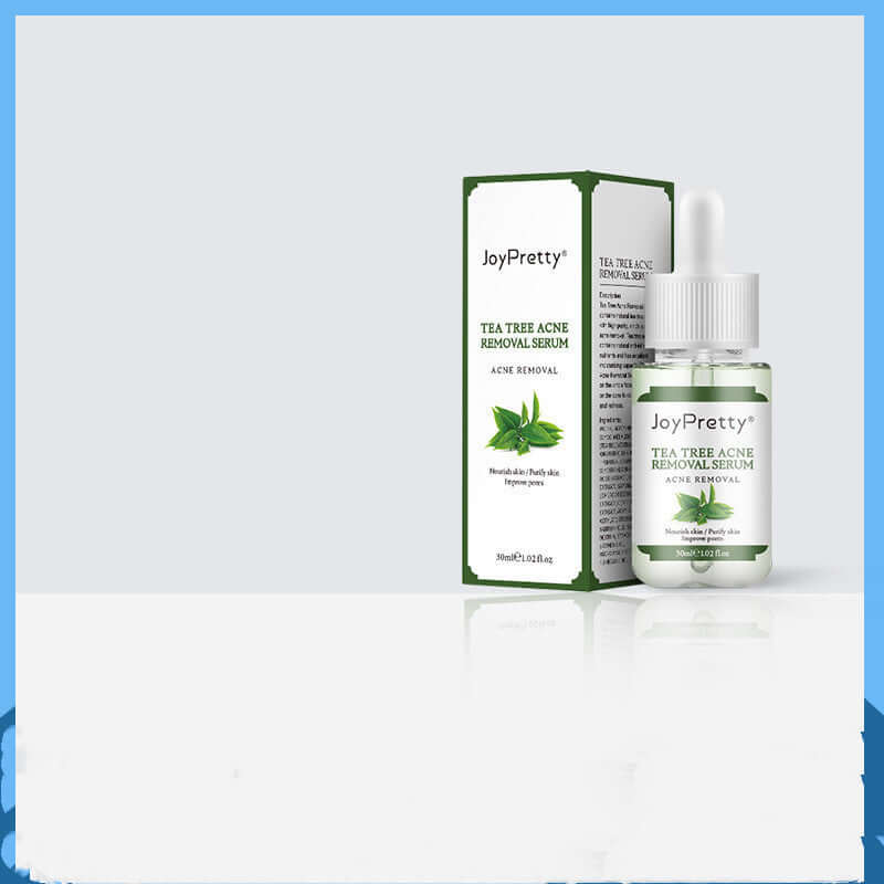 JoyPretty tea tree acne removal serum in liquid form with packaging for fading acne marks and skin care.