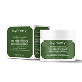 Tea Tree Essence Repairing Cream by JoyPretty for oil control and acne removal, 50g packaging with a refreshing design.