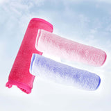 Colorful microfiber makeup remover towels in pink, purple, and blue, soft, reusable, and durable for gentle skin care.