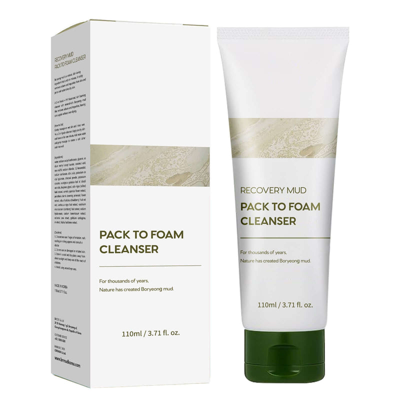 Recovery Mud Pack to Foam Cleanser, 110ml facial cleanser in packaging, perfect for deep cleansing and moisturizing skin.