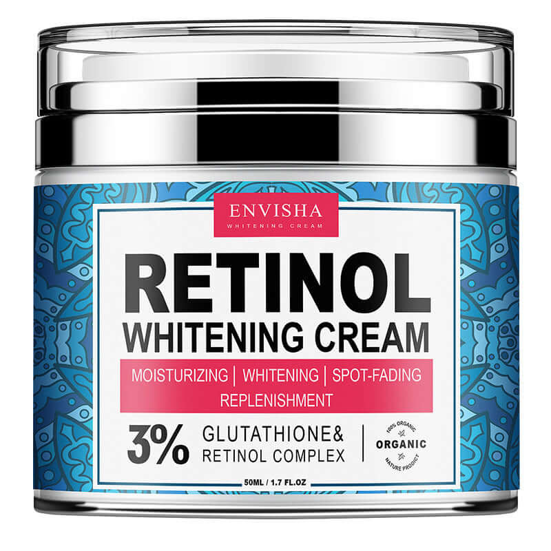 Envisha Retinol Whitening Cream 50ml for moisturizing, whitening, and spot-fading with 3% Glutathione & Retinol complex.