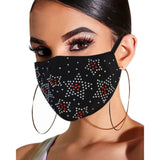 Elegant black rhinestone jewelry mask with red stars, perfect for spring and summer fashion. Ideal for daily wear.