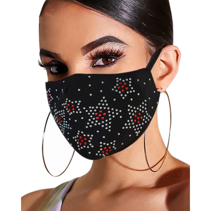 Elegant black rhinestone jewelry mask with red stars, perfect for spring and summer fashion. Ideal for daily wear.