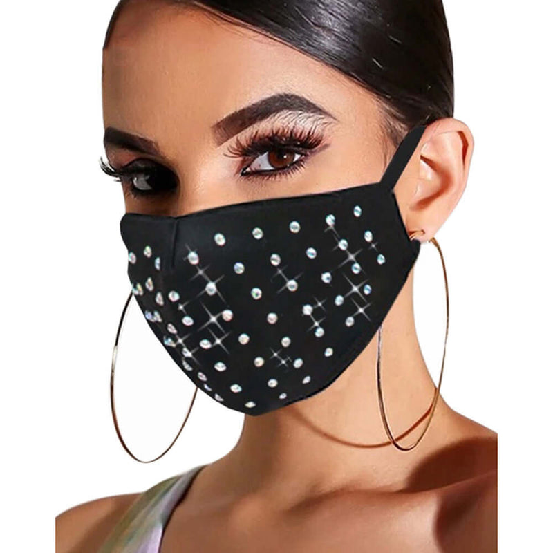 Black rhinestone jewelry mask for women, perfect for spring and summer fashion. Comfortable cotton material.