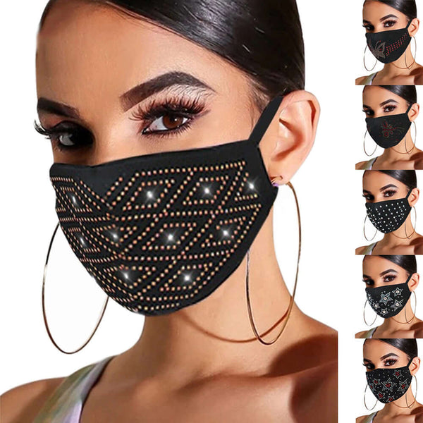 Fashionable black rhinestone jewelry mask for women, perfect for spring and summer, showcasing unique designs and style.