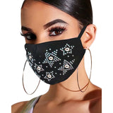 Black rhinestone jewelry mask with star design worn by a woman, perfect for spring and summer accessories.