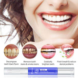 Teeth whitening pen removing stains and brightening teeth, showcasing before and after results for a brighter smile.