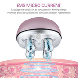 EMS microcurrent facial massager promoting skin firmness and collagen regeneration through massage and circulation.