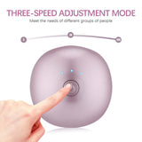 Close-up of three-speed adjustment button on USB rechargeable roller massage device for customizable facial treatment.